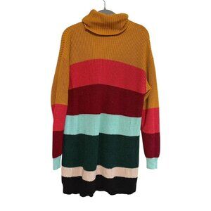 Farm Rio For Anthropologie Multicolor Striped Turtleneck Sweater Dress Small